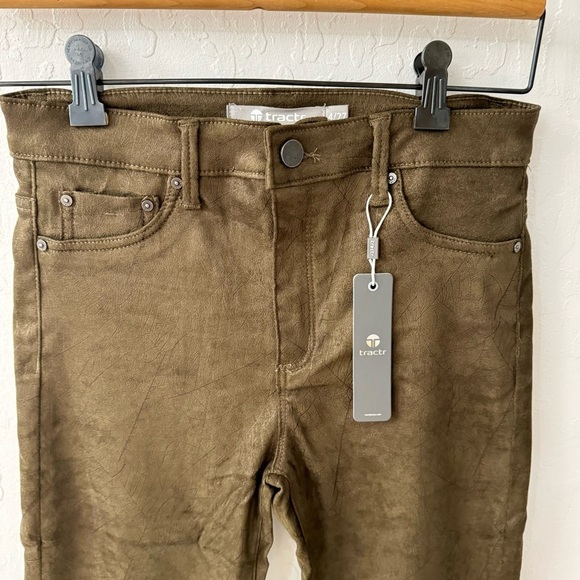 Tractr Olive Green Suede Line Pattern Skinny Jeans 4/27 - Picture 4 of 8